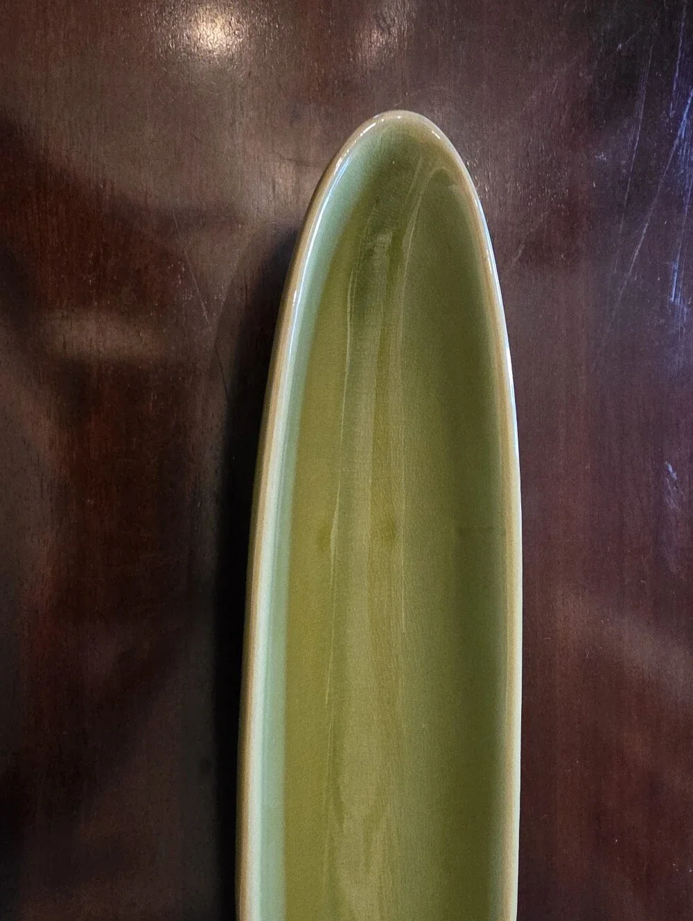 Long Green Ceramic Olive Or Condiment Dish